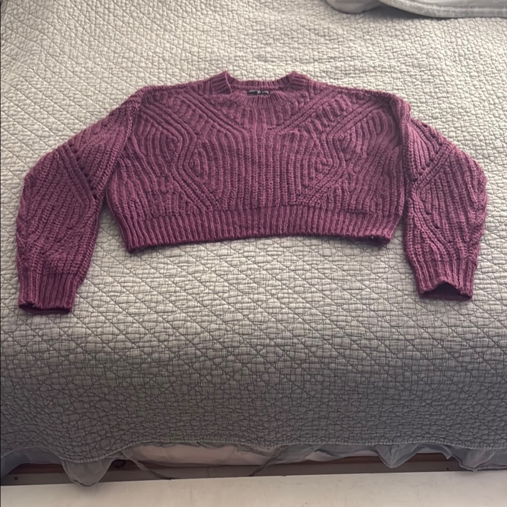 Kendall & Kylie Purple Crew Neck Cropped Sweater